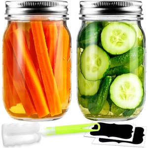 Tarros de masón - 16 oz boca regular herméticos frascos de albañil con tapas - enlatado de vidrio Ja... - Imagen 1 de 7