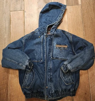 VTG Wrangler Denim Hooded Jacket Work Plaid Lined Chore Men's X-Large 90s - Image 1 of 4