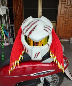 WHITE CUSTOM PREDATOR MOTORCYCLE HELMET - Picture 1 of 10