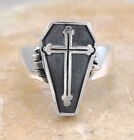 925 Sterling Silver Cross Coffin Poison Ring Size 6 Style R3321