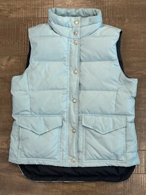 J Crew 女式羽绒背心绝缘拉链扣紫色中号浅蓝色 C6 — 第 1/4 张图片