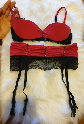 Vintage Honey Birdette Jewel 10C 32C Bra & Extra Small Suspender Set $4 EXPRESS - image 1 of 4