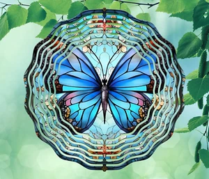 8 Inch Blue Butterfly Hanging Wind Spinner Yard Garden 8rws002 - Bild 1 von 2
