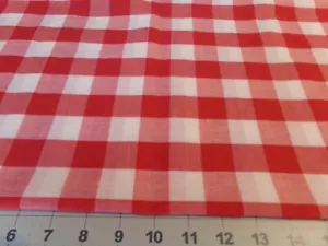 3/4YD X 44" ONE INCH RED AND WHITE CHECK GINGHAM PLAID FABRIC COTTON #6747 - Picture 1 of 2