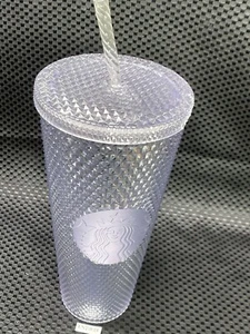 Starbucks 2019 Trinkbecher 24 Unzen klar Diamant mit Nieten Juwelen VENTI mit Stroh IN7321T - Bild 1 von 11