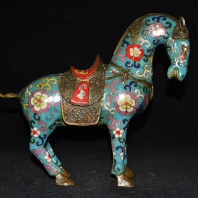 24 CM China Cloisonne copper horse statue old Brass Animal sculpture - Изображение 1 из 4