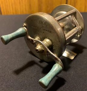 Vtg Antique Abbey & Imbrie LAKESIDE USA Marbled Bakelite Freshwater Fishing Reel - Picture 1 of 9