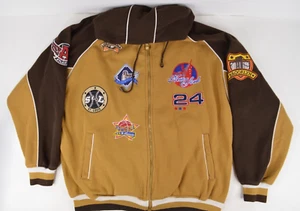 Raw Blue Classics Baseball Hoodie Mens Tan/Brown Variety Patches Full Zip Sz XL - Picture 1 of 20