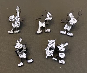 Set Of 5 Retro 1st Generation Walt Disney Mickey Mouse Black And White Lapel Pin - Picture 1 of 2