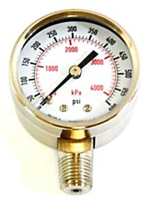 0 to 600 psi Test Pressure Gauge Stainless Steel with 2" Dial 1/4" MNPT 4FML3