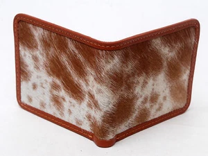 Cow hide Leather Men Bifold Purse Luxury HAIR ON Leather Card Holder Wallet-123 - Picture 1 of 3