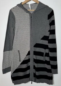 Indigenous Organic Cotton Full Zip Hooded Tunic Cardigan Sweater Striped Small - Picture 1 of 12