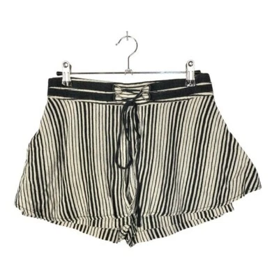 Free People Black & White Stripe High Rise Linen Layered Shorts 0 - Image 1 of 4
