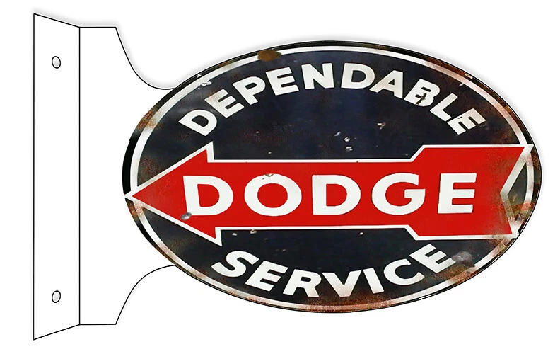 DEPENDABLE DODGE SERVICE 18" HEAVY DUTY USA METAL DOUBLE SIDED AUTO ADV SIGN - Image 1 of 1