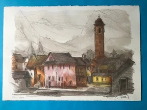 TYPISCHES DORF IM TESSIN, SCHWEIZ LITHOGRAPHIE VON RENE VILLIGER - Bild 1 von 6