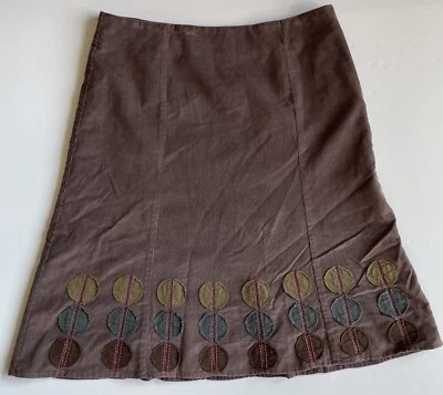 Falda Boden Línea A Algodón Pana Apliques Círculos Lagenlook - EE. UU. 10 L Foto 1 de 4