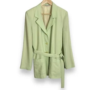 Pale Lime Green Jacket Blazer Women Boxy Belt Mod Retro Medium Layering Piece - Picture 1 of 10