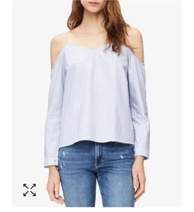 Calvin Klein Jeans Cotton Cold Shoulder Pin Striped Blouse Top Women's Size XL - Picture 1 of 15