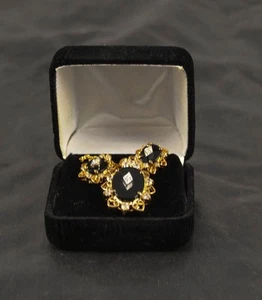 Vintage passende schwarze & Strass Halskette passende Ohrringe q2b15 - Bild 1 von 1