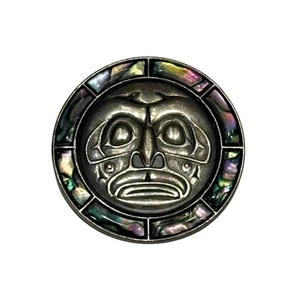 Vintage DURI Signed Haida Moon Face Pewter & Abalone Brooch - Picture 1 of 2