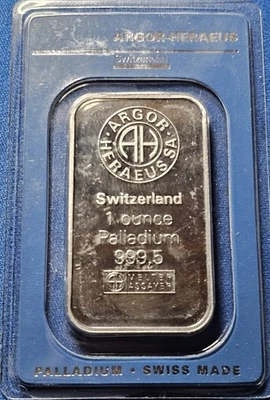 Tarjeta de ensayo A ARGOR-HERAEUS 1 OZ .9995 paladio  Foto 1 de 2