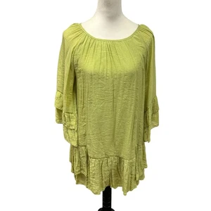 Abito midi Boho verde lime orlo con volant M romantico contadino cottagecore tutti i giorni - Foto 1 di 6