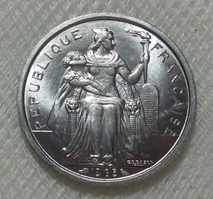 1965 FRENCH POLYNESIA 2 FRANCS COIN BU UNCIRCULATED - Picture 1 of 2
