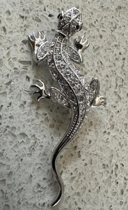 Vintage silberfarbene funkelnde Strass Eidechse/Gecko Brosche/Anstecknadel 3 Zoll - Bild 1 von 4