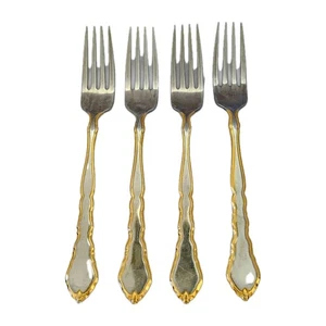 Oneida Golden Royal Chippendale Flatware Dinner Fork x4 Stainless Gold Forks Vtg - Picture 1 of 12