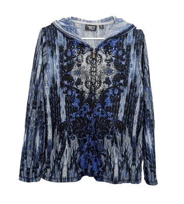 Onque Informal Mujer XL Sudadera con Capucha Azul Estrás Adornada Con Capucha Cremallera Completa Chaqueta Foto 1 de 4