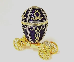 Bejeweled Egg Trinket Box on Carriage. Hand Set Austrian Crystals & Enamel - Picture 1 of 6