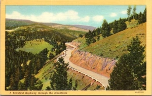 HIGHWAY through the Mountains linen Postcard - Picture 1 of 2
