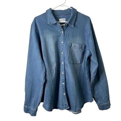 Camisa Denim Universal Thread Mujer Cambray Azul XL Algodón Abotonado Clásica Foto 1 de 4