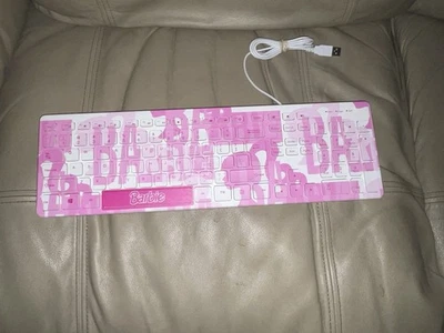 Barbie Pink and White USB Keyboard Cute Fashion Windows Full Size Fun Collectors - Image 1 of 4