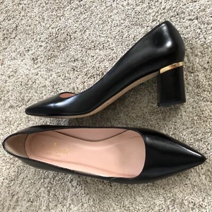 Kate Spade Black Leather Dolores Pointed toe Block Heel Pumps Heels Sz 7.5M - Picture 1 of 10