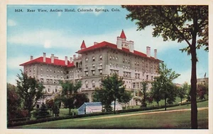 POSTCARD Rear View, Antlers Hotel, Colorado Springs, CO - White Border - Picture 1 of 2