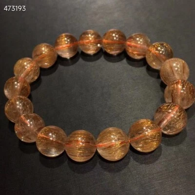 Natural Copper Hair Rutilated Quartz Crystal Round Beads Bracelet 12mm AAAAA - Image 1 of 4