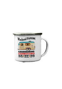 Weekend Forecast Caravaning and drinking Mug: Enamel Tin, Funny Gift for Camping