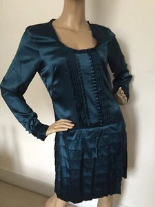 NEW PURE SILK EBENE PARIS GREEN PARTY COCKTAIL TEA TUNIC DRESS SIZE UK 12 US8 - Picture 1 of 8