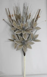 HANDMADE ARTIFICIAL ARRANGEMENT 95cm, SILVER CHAMPAGNE FLOWERS, SILVER GRASSES,  - Picture 1 of 5