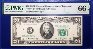 1974 $20 Federal Reserve Note Fr-2071-D* Cleveland PMG66 Gem EPQ - Picture 1 of 2
