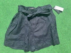 Polo Ralph Lauren Paperbag Belted Hi Rise Linen Shorts Navy Blue Women Sz 12 $99 - Picture 1 of 7