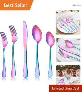 20 Piece Rainbow Stainless Steel Flatware Set, Colorful Utensils for 4, Dishw... - Picture 1 of 9