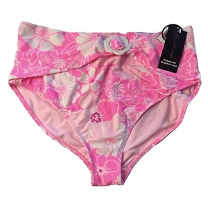 No Boundaries  High Waist Bikini Bottom Pink/White Tropical Floral Juniors XL - Picture 1 of 7