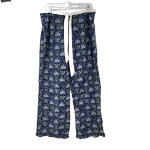 Victorias Secret PINK Lounge Pants Large Deer Lodge Blue Cotton Pajama Satin Tie - Picture 1 of 5