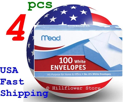 4 box Mead 75100 3 5/8 X 6.5 #6 100 piece/box white envelope with free trk# - Image 1 of 4