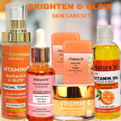 NATURA'LE, CKTUING Vitamin C Skin Care Set Face Cream,Facial Toner Body Soap, Body Oil Glow Skin