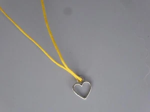 silver Heart yellow Corded Necklace Handmade 42cm pendant width 12mm height 12mm - Picture 1 of 1