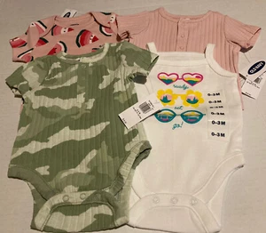 Lot of 4 NWT Old Navy Baby Clothes 0-3M camo pink 1pc Girls Watermelon Snap - Picture 1 of 3
