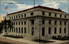 Post Office Danville Illinois flag ~ dated 1915 vintage postcard